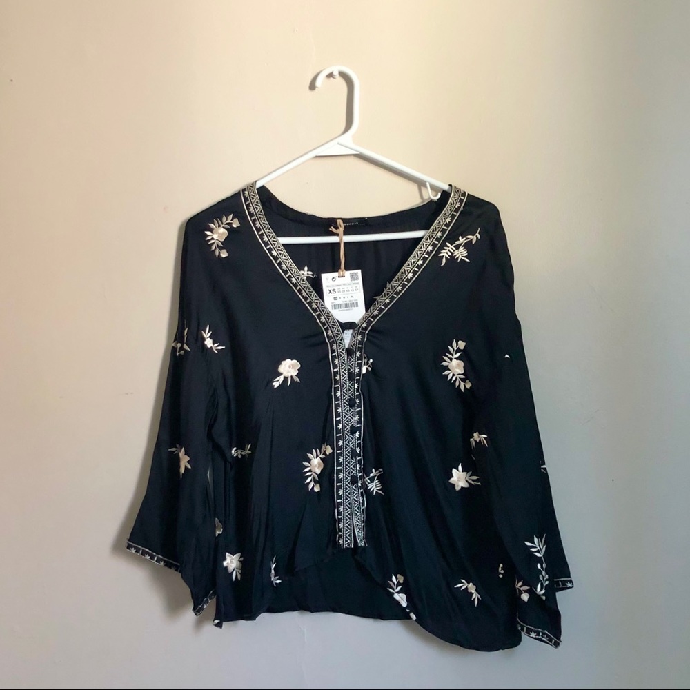 Zara Black Kimono Style Blouse